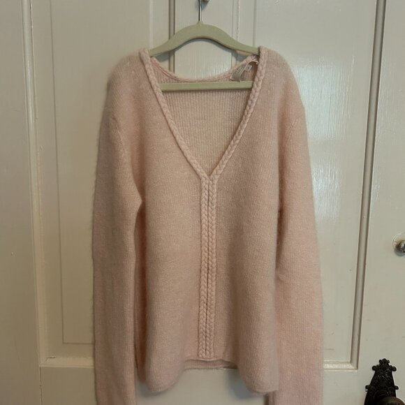 Sezane Cream Light Pink V-Neck Sweater - Picture 5 of 7